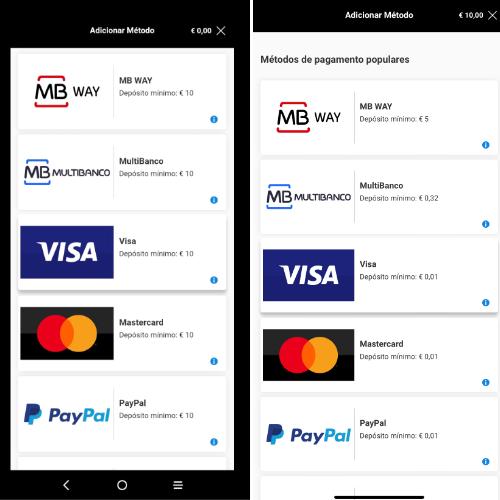 Meios de pagamento na Bwin App