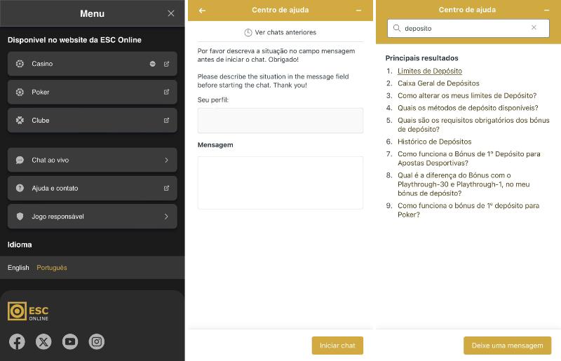 ESC Online app apoio ao cliente